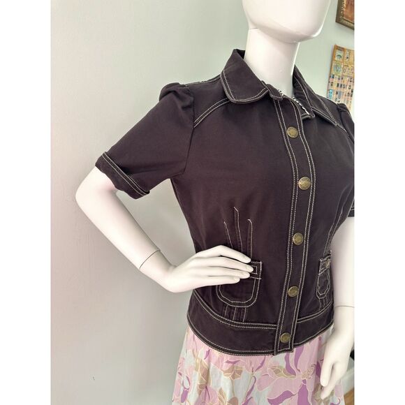 Y2k Tommy Hilfiger Women's Short Sleeve Faded Navy Blue Jacket Top size M - Picture 6 of 10